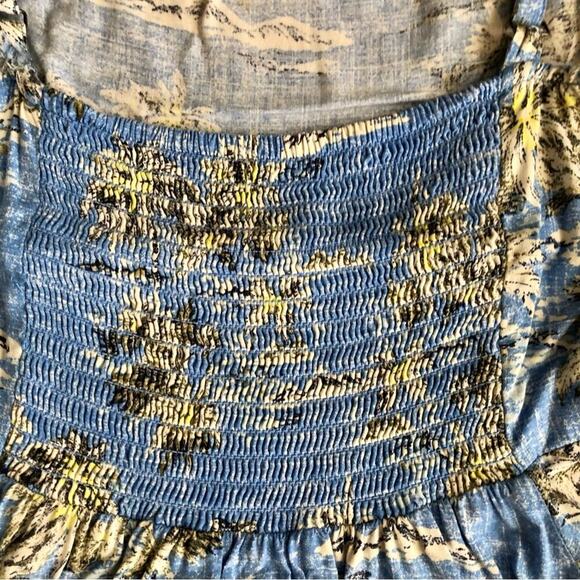 GAP A-Line Blue Smocked Back Tropical Print Blue Yellow Dress Women’s Size S - Picture 6 of 9